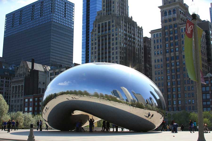 Picture of the Chicago Bean, a popular icon in downtown Chicago.